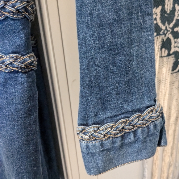 Unique Trendy Boho Denim Dress Tommy Hilfiger Medium Braided Accents - Picture 3 of 11